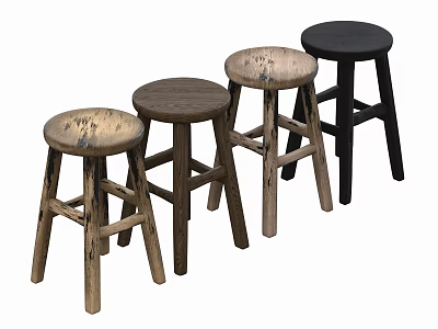 Set of Wooden Bar Stools with Light Medium Dark Wood and Black Color Variations 3d model