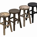 Set of Wooden Bar Stools with Light Medium Dark Wood and Black Color Variations