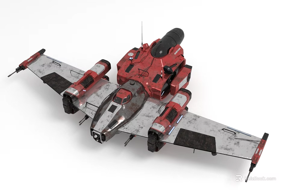 Red and Gray Fighter Jet With Multiple Engines Detailed Wings and Cockpit Design 3d model 