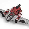 Red and Gray Fighter Jet With Multiple Engines Detailed Wings and Cockpit Design