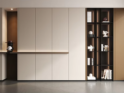 Modern Sleek Bookcase Design With Storage Cabinets And Decorative Items 3d model