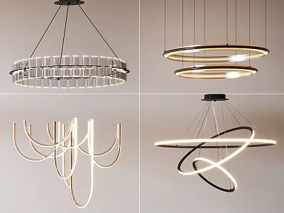 Modern Creative Chandeliers Featuring Circular Curved Geometric Shapes For Home Interior Lighting 3d model