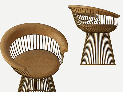 Modern Woven Dining Chairs With Curved Backrest And Slatted Structure Design 3d model