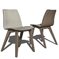 Modern Wooden Dining Chairs Featuring Linen Upholstered Seats And Curved Backrests
