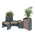 Outdoor Chair With Wooden Slats Metal Frame And Planter Boxes For Garden Patio