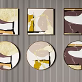 Modern round frame painting decorative painting combination 3d model