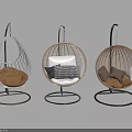 Modern Wicker Hanging Chairs With Metal Stand And Soft Cushions For Indoor Decor