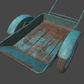 Vintage Blue Rusted Industrial Wheelbarrow With Two Wheels For Industrial Use