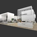 Modern Exhibition Booth for SK Controls with Large Digital Screen Reception Counter and Display Areas