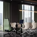 Modern Conference Room Interior Design With Large Screen TV Table Chairs And Windows