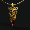 Luxury Gold Pendant Necklace With Intricate Dragon Design And Red Gemstone Jewelry