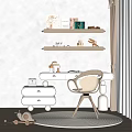 Cozy Children's Desk With Chair Shelves Books And Rug For Kids Study Room