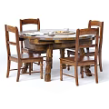 Classic Wooden Dining Table Set With Round Table And Four Chairs 3d model