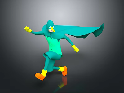 Green And Blue Cartoon Toy Figurine With Yellow Gloves Orange Shoes Running Pose 3d model