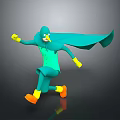 Green And Blue Cartoon Toy Figurine With Yellow Gloves Orange Shoes Running Pose