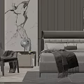 Modern Double Bed Interior Featuring Gray Headboard Nightstand Table Lamp And Marble Decor 3d model