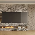 Modern TV Background Wall with Marble Texture Fireplace and Decorative Wall Panels 3d model