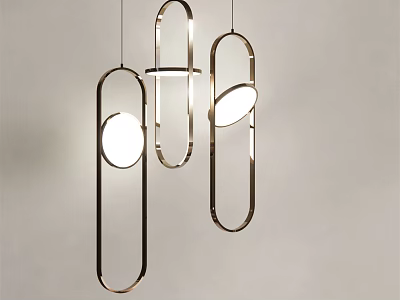 Modern Metal Pendant Lights With Oval Frames And Round Bulbs Hanging On Light Background 3d model