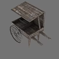 Rustic Vintage Wooden Street Vendor Cart With Canopy And Wooden Wheels