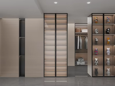 Modern Walk-in Closet Interior With Open Shelves Hanging Rods And Storage Cabinets 3d model