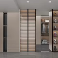 Modern Walk-in Closet Interior With Open Shelves Hanging Rods And Storage Cabinets