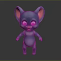 Cute 3D Blue Small Creature With Big Ears Green Eyes And Smiling Expression