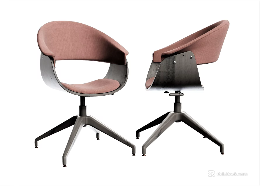 Pink Upholstered Office Chair With Armrests And Metal Base Modern Design 3d model 
