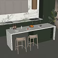 Modern Kitchen Bar Counter With Green Cabinets Marble Top And Beige Bar Stools