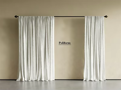 White Velvet Curtains With Black Rod On Beige Wall Poliform Modern Design 3d model
