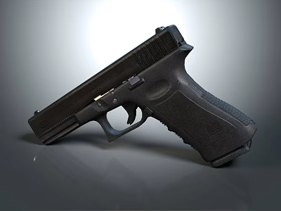 Black Tactical Pistol With Textured Grip And Metallic Finish On Grey Background 3d model