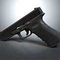 Black Tactical Pistol With Textured Grip And Metallic Finish On Grey Background