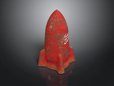 Red Rocket Model with Rustic Red Surface and White Scratches on Dark Background 3d model