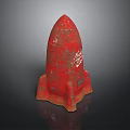 Red Rocket Model with Rustic Red Surface and White Scratches on Dark Background