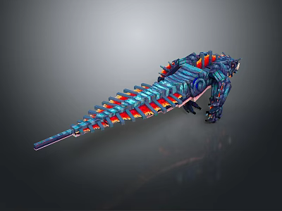 Futuristic Mechanical Crocodile Character With Blue Red Armor And Complex Structure 3d model