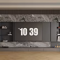 Modern TV Wall Design With Marble Background Cabinets Shelves And Fireplace 3d model