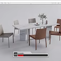 Modern Dining Table Set with White Marble Top and Mixed Upholstered Chairs 3d model