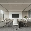Modern Conference Room Interior With Long Table White Chairs And Large Screen 3d model