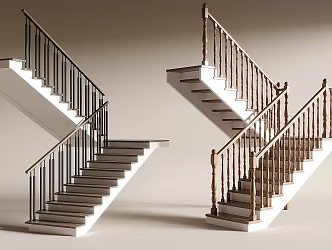 Modern Corner Stair Iron Stair Handrail Stair New Chinese Style Solid Wood Stair 3d model