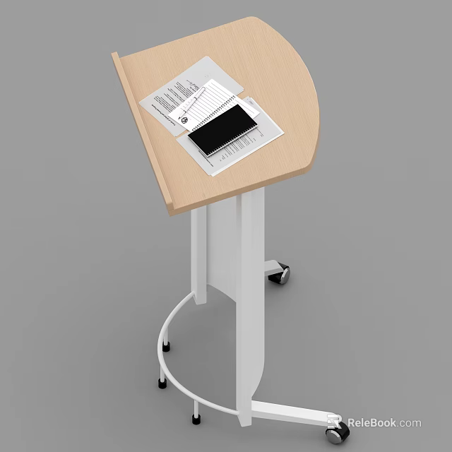 Mobile Functional Desk With Wooden Top And Papers Smartphone On Surface 3d model
