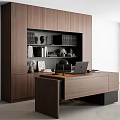Modern Study Room Interior Design With Wooden Bookcase Desk Laptop Books And Decorations