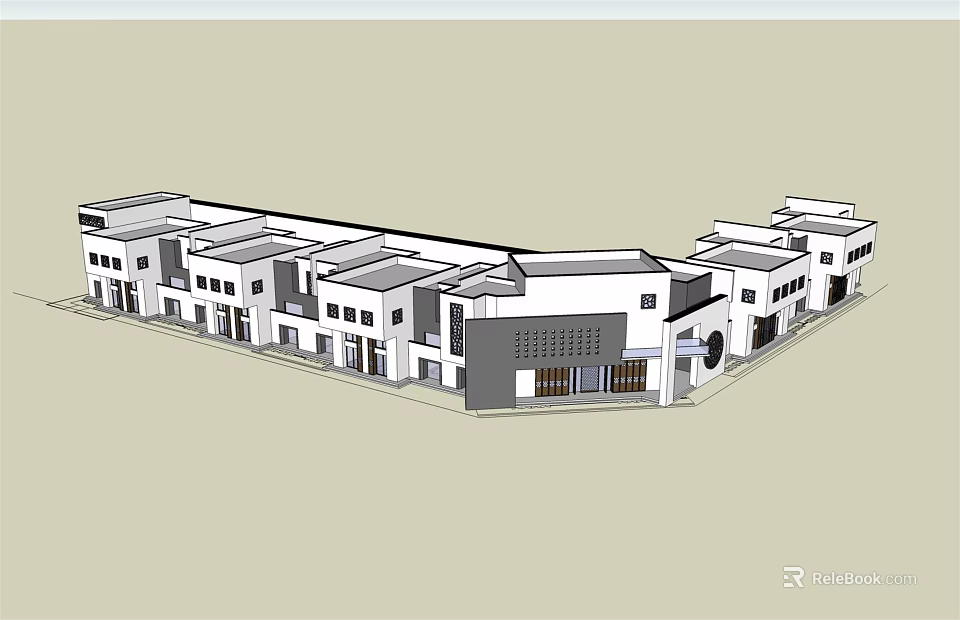 Modern Commercial Complex Building Exterior With White Facade And Multi Storey Open Layout 3d model