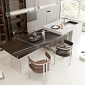 Modern Dining Table Set With Mixed Color Chairs And Kitchen Island Counter 3d model
