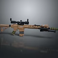Tactical Brown Sniper Rifle With Scope Magazine And Camouflage Design