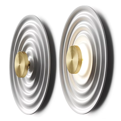 Modern Wall Lamps With Gold Circular Accents And Rippled Metallic Shades 3d model