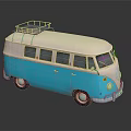 Classic Blue And White Volkswagen Van With Roof Rack And Retro Design