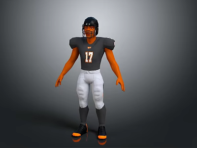 Man In American Football Uniform With Black Helmet Number 17 Orange Sleeves And White Pants 3d model