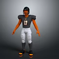 Man In American Football Uniform With Black Helmet Number 17 Orange Sleeves And White Pants