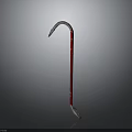 Sturdy Red Metal Walking Cane With Curved Handle And Supportive Base 3d model