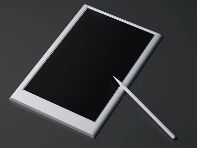 Modern White Framed Tablet Device With Black Screen And Stylus Pen 3d model