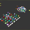 Colorful Geometric Shapes Display Setup With Display Plate And Labels